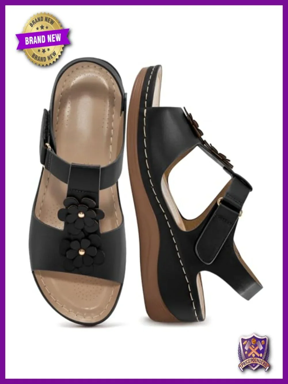 Wedge Sandals Women Comfortable Low Heel Platform Ankle Strap Flower Design